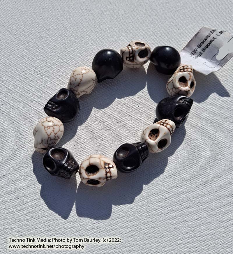 Large Black and white skull magnesite bead bracelet - The Naiads Well